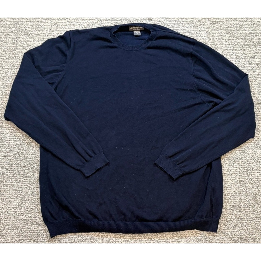 Eddie Bauer Knit Sweater Mens‎ XL Navy Blue Pima Cotton Nylon Casual Pullover